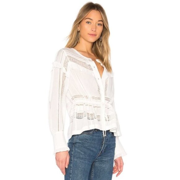 IRO White Keola sheer panelled lace button up Blouse size 40 - Picture 7 of 14